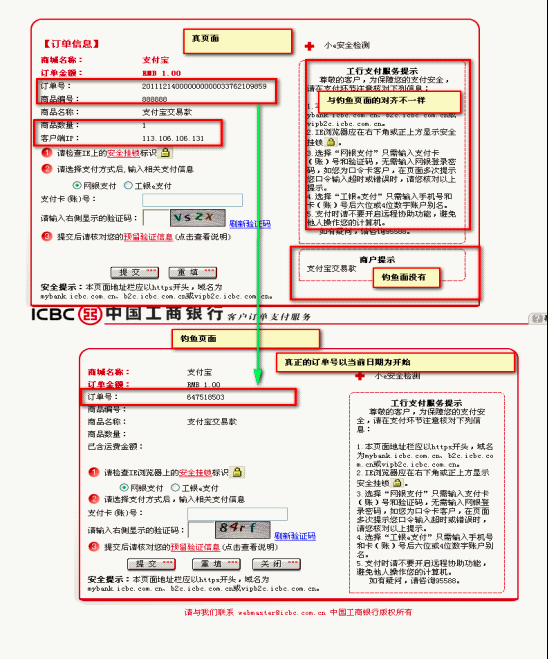 網購木馬病毒偽造的網銀交易頁面,只有專業人士才能區分真假。